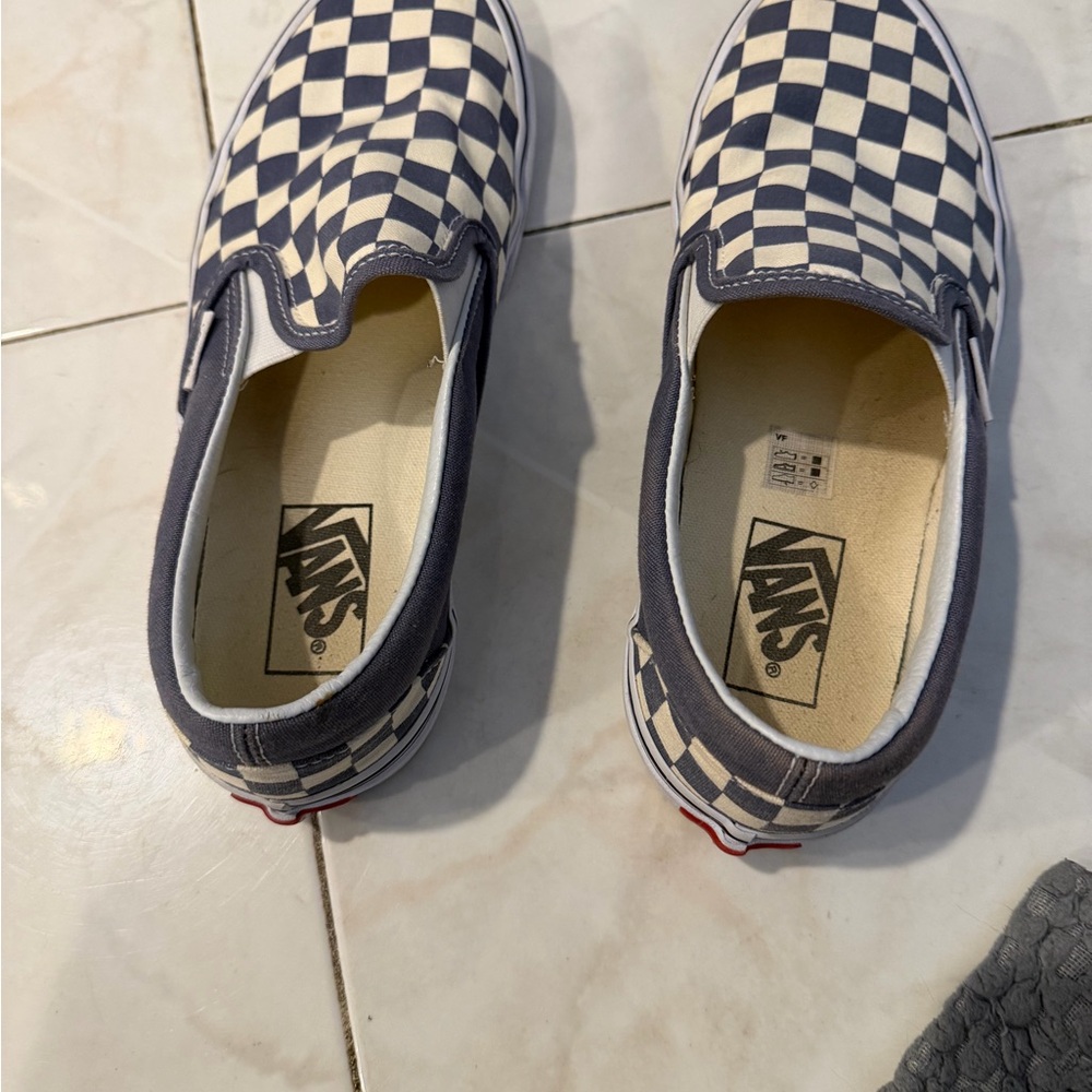 Vans Grey and White Checkered Slip-On Sneakers